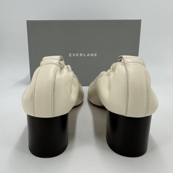 Everlane Italian Leather Day Heel in Bone sz 7 Women\'s Elastic Back Comfort
